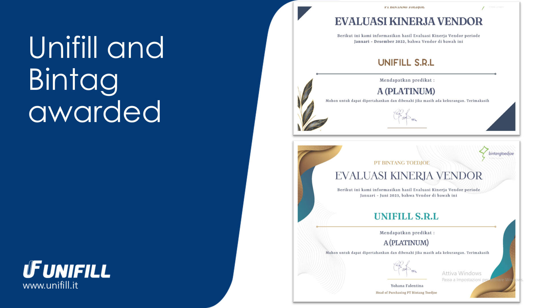 Unifill and Bintag awarded 